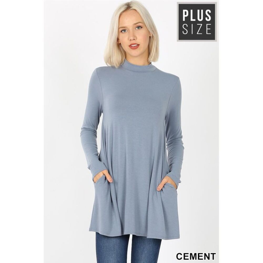 World of Leggings Long Sleeve Mock Neck Plus Size Top with Pockets